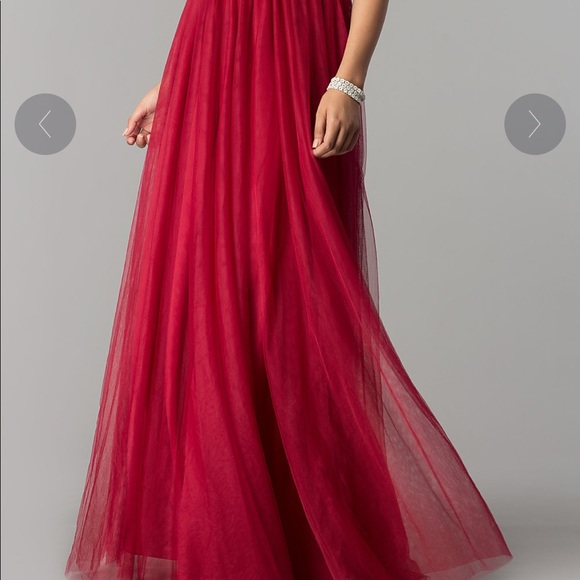 V-Neck Lace-Applique Long Tulle Prom Dress - Picture 2 of 2